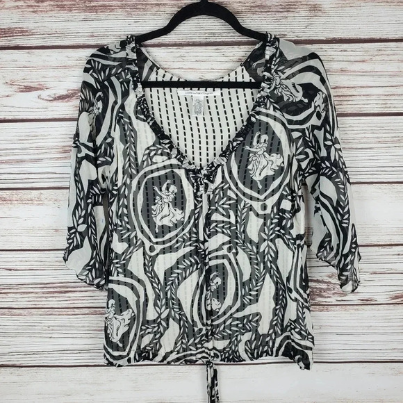 Diane Von Furstenberg DVF Womens Size 4 "Chiara" Toile Printed Silk Blouse Top - Picture 2 of 10